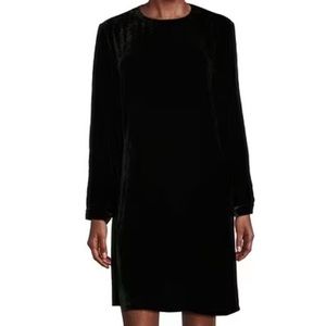 Eileen Fisher Velvet Silk Woven Crewneck Long Sleeve Shift Dress